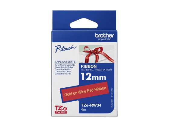 1 Ruban étiqueteuse tissu or sur bordeaux 12 mm (4m)