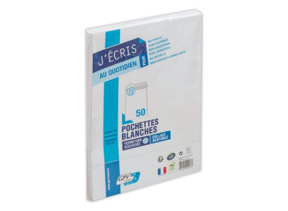 1 Lot de 50 Pochettes blanches bande siliconée 229x324 mm sans fenêtre 90g