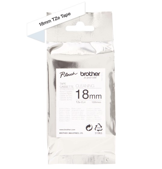 Brother TZe-CL4 - Rouleau (1,8 cm x 8 m) 1 cassette(s) bande nettoyante - pour Brother PT-D600, P-Touch PT-D400, D450, D800, E310, E550, P900, P950, P-Touch EDGE PT-P750