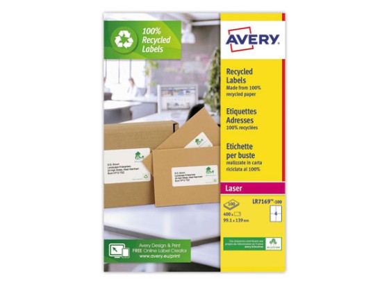 1 Boite de 100 Planches d'étiquettes laser AVERY 99,1x139 mm soit 400 étiq/boîte