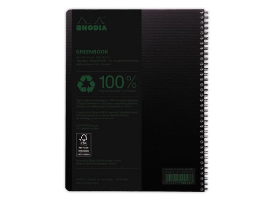 1 Cahier Rhodia polypropylène recyclé 160 pages A4+ 5x5. Noir