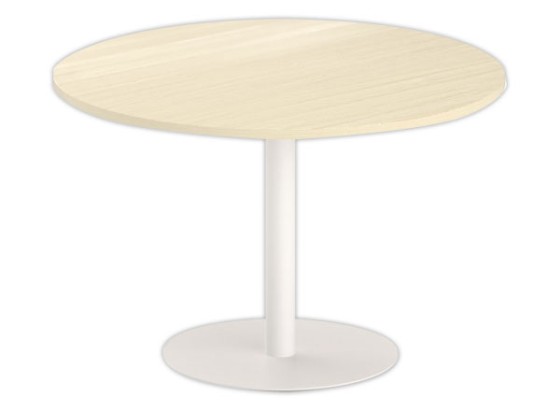 1 Table ronde diam 116 cm plateau acaciapied tulipe blanc pied tulipe