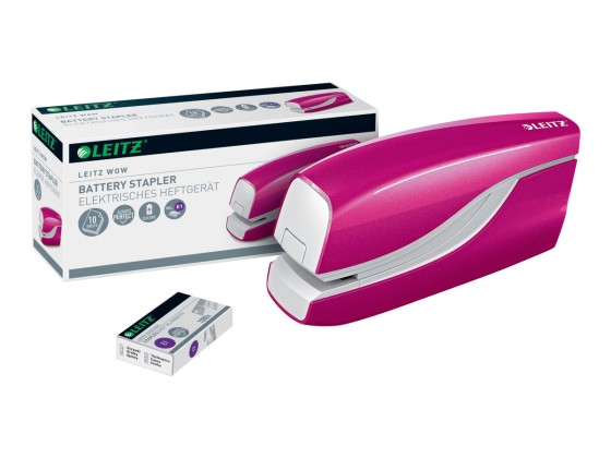 1 Agrafeuse électrique WOW à piles LEITZ- 10 feuilles - Rose
