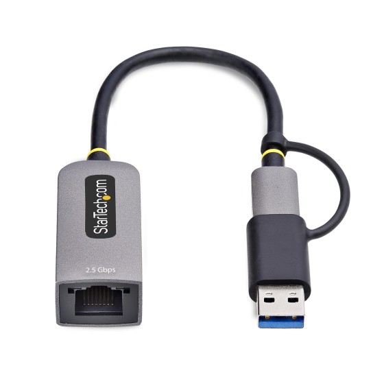 StarTech.com 2.5GbE USB-C to Ethernet Adapter with USB-A Converter - Adaptateur réseau - USB-C 3.2 Gen 1 / Thunderbolt 3 - Ethernet 10M/100M/1G/2,5 Gigabit - gris sidéral