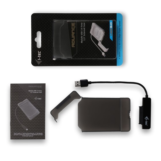 I-TEC USB 3.0 Advance MySafe Easy Enclosure 6.4cm 2.5p External Enclosure for SATA HDD itegrated cable black