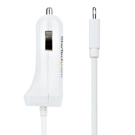 StarTech.com Chargeur Voiture Lightning avec Câble Spiralé de 1m - Blanc - Adaptateur d'alimentation pour voiture - 12 Watt - 4.2 A - 2 connecteurs de sortie (USB, Lightning) - blanc