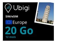 Ubigi propose une eSIM avec un forfait de 20 Go/mois pendant 12 mois en Europe, idéale pour les professionnels et les voyageurs. Grâce à sa connectivité multi-opérateurs en 4G/5G, Ubigi assure une connexion rapide, fiable et sécurisée, sans dépendre du Wi