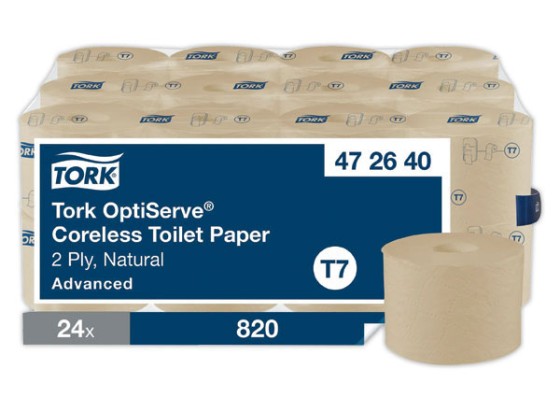 1 Pack de 24 rouleaux de papier toilette Tork OptiServe sans mandrin T7 naturel