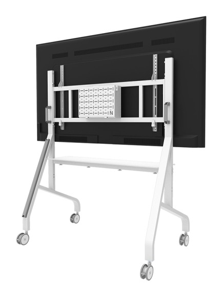 NEOMOUNTS FL50-575WH1 Support au sol mobile pour écran 65-110p - étagère multimédia incluse - installation rapide - TÜV