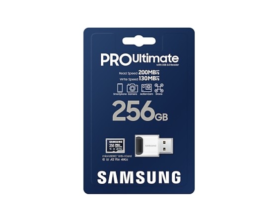 Samsung PRO Ultimate MB-MY256SB - Carte mémoire flash - 256 Go - A2 / Video Class V30 / UHS-I U3 - microSDXC UHS-I - bleu