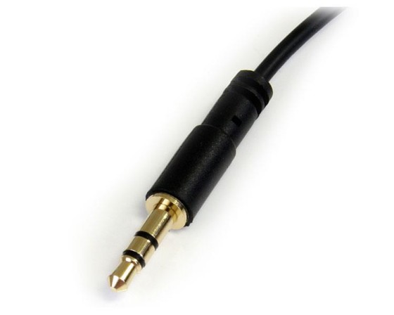 StarTech.com Câble audio stéréo Slim 3,5 mm à angle droit de 30 cm - M/M - Câble audio - mini-phone stereo 3.5 mm mâle pour mini-phone stereo 3.5 mm mâle - 30 cm - noir - connecteur à angle droit - pour P/N: SV231DVGAU2A, SV431DVGAU2A