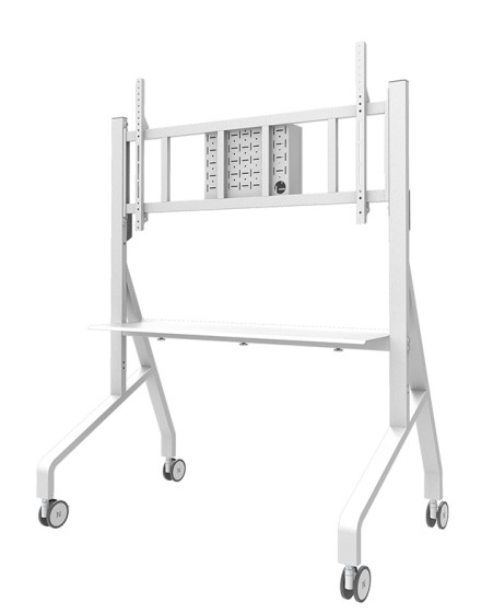 NEOMOUNTS FL50-575WH1 Support au sol mobile pour écran 65-110p - étagère multimédia incluse - installation rapide - TÜV