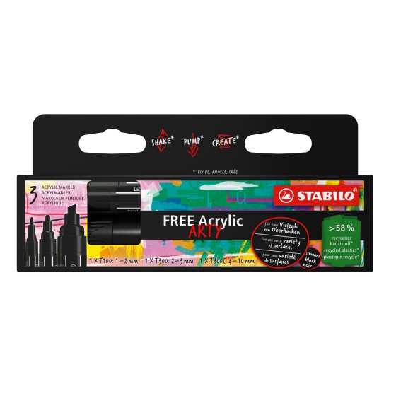 STABILO FREE Acrylic marqueur 3 pièce(s) Noir