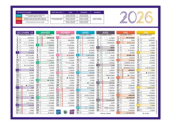 1 Calendrier banque Couleurs 14 mois - 17x13 cm