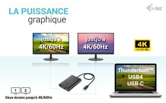 I-TEC USB-C Dual 4K/60Hz single 8K/30Hz DP Video Adapter 2x DP Port