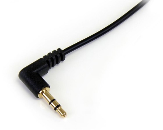 StarTech.com Câble audio stéréo Slim 3,5 mm à angle droit de 30 cm - M/M - Câble audio - mini-phone stereo 3.5 mm mâle pour mini-phone stereo 3.5 mm mâle - 30 cm - noir - connecteur à angle droit - pour P/N: SV231DVGAU2A, SV431DVGAU2A