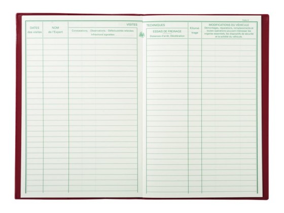 1 Carnet d'entretien pour véhicule, 12 folios ouverts