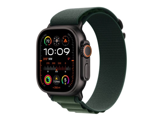 Apple Watch Ultra 2 - 49 mm - titane noir - montre intelligente avec Boucle Alpine - textile - vert foncé - taille du bracelet : L - 64 Go - LTE, Wi-Fi 4, UWB, Bluetooth - 4G - 61.8 g