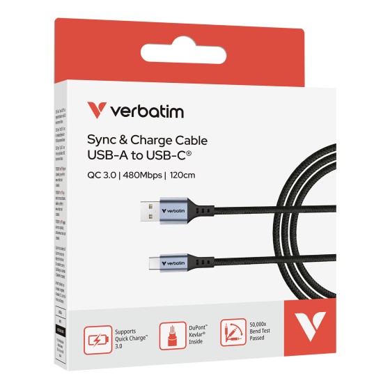 Verbatim 31843 câble USB USB 2.0 1,2 m USB A USB C Noir