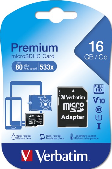 Verbatim - Carte mémoire flash (adaptateur microSDHC - SD inclus(e)) - 16 Go - Class 10 - micro SDHC