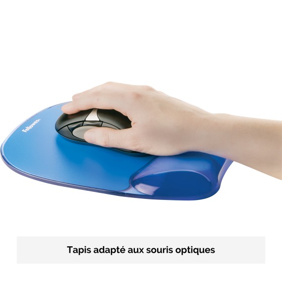 Fellowes Mouse Mat Wrist Support - Crystals Gel Mouse Pad with Non Slip Rubber Base - Ergonomic Mouse Mat for Computer, Laptop, Home Office Use - Compatible with Laser and Optical Mice - Blue