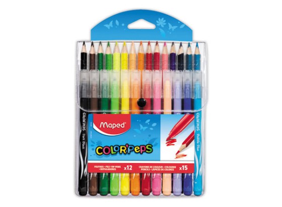 1 Lot de 27 Feutres et crayons : 12 feutres + 15 crayons de couleur Color'Peps