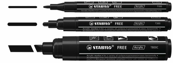 STABILO FREE Acrylic marqueur 3 pièce(s) Noir
