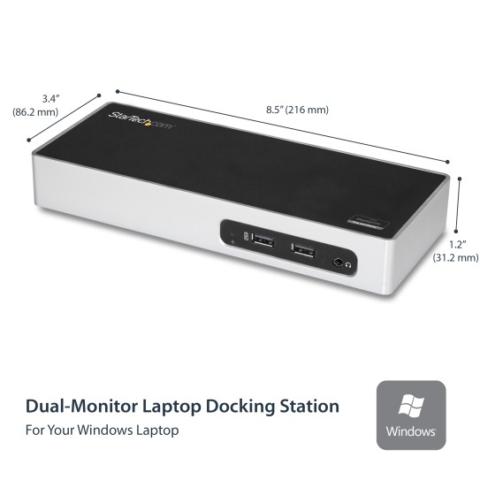 StarTech.com Station d'accueil USB 3.0 double affichage pour PC portable - Réplicateur de port - USB 3.0, GbE, HDMI et DVI / VGA (DK30ADD) - Station d'accueil - USB - DVI, HDMI - 1GbE - pour P/N: DK30A2DH, SVA20N2NEUA