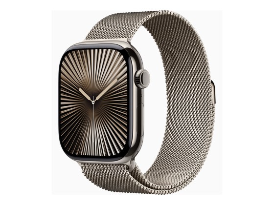Apple Watch Series 10 (GPS + Cellular) - 46 mm - titanium naturel - montre intelligente avec boucle milanaise - maille en acier inox - naturel - taille du bracelet : S/M - 64 Go - LTE, Wi-Fi 4, UWB, Bluetooth - 4G - 41.7 g