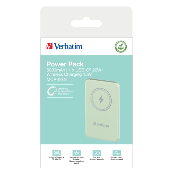 Verbatim Charge 'n' Go Lithium Polymère (LiPo) 5000 mAh Recharge sans fil Vert