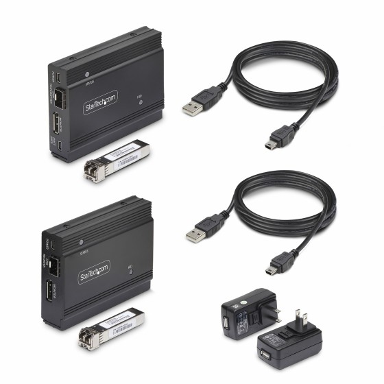 StarTech.com Extendeur KVM DisplayPort sur Fibre Optique, 4K 60Hz, Kit d'Extension de Console, Jusqu'à 300m (Multi-Mode) avec Modules SFP+ Pré-Installés, 3x USB HID