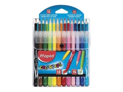 1 Lot de 27 Feutres et crayons : 12 feutres + 15 crayons de couleur Color'Peps