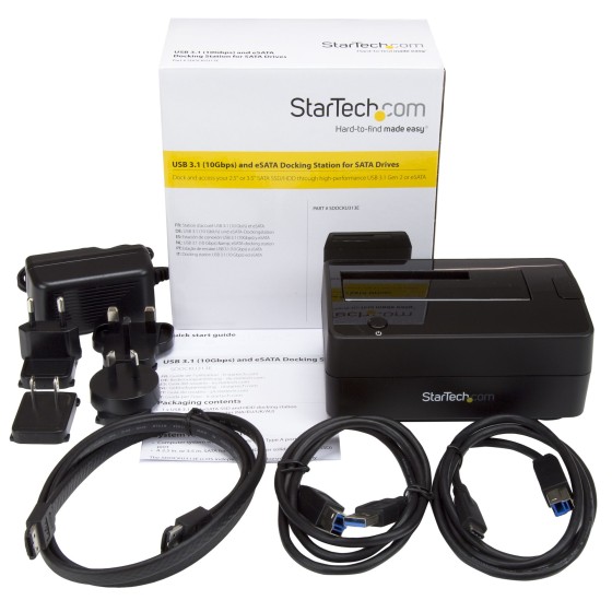 StarTech.com Station d'accueil USB 3.1 (USB-A, USB-C) ou eSATA pour disque dur / SSD SATA de 2,5"/3,5" - Câbles USB-A et USB-C intégrés - Station d'accueil HDD - baies : 1 - 2.5", 3.5" - SATA 6Gb/s - eSATA, USB 3.1 (Gen 2) - noir