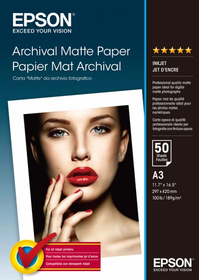 EPSON MATTE archival papier inkjet 192g/m2 A3 50 feuilles pack de 1