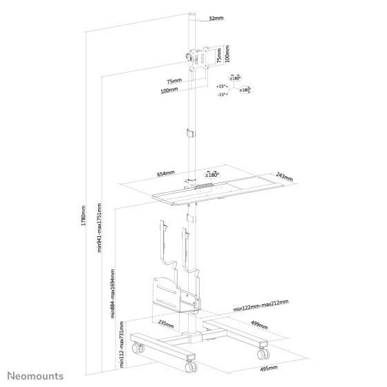 NEOMOUNTS FPMA-MOBILE1700 Station de travail mobile 10-32p