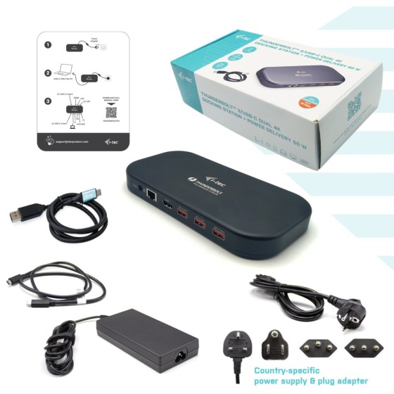 I-TEC Thunderbolt 3 Dual 4K Docking Station Power Delivery 60W
