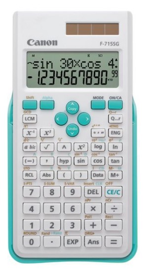 Canon F-715SG - Calculatrice scientifique - 10 chiffres + 2 exposants - panneau solaire, pile - blanc avec bleu