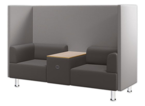 1 Sofa acoustique 2 places en tissu ignifuge, tablette de travail, gris