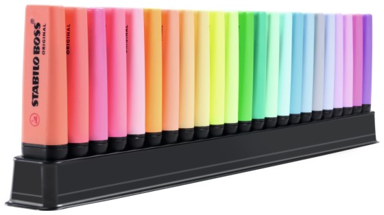 1 Boite de 23 Surligneurs STABILO Boss Original + support de bureau