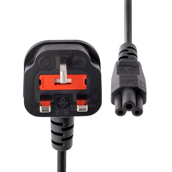 StarTech.com Cordon d'alimentation en trèfle BS1363 vers IEC 320 C5 2m pour PC portable - Câble secteur tripolaire GB vers C5 - M/F Noir - Câble d'alimentation - IEC 60320 C5 pour BS 1363 (M) - CA 250 V - 2 m - moulé - noir