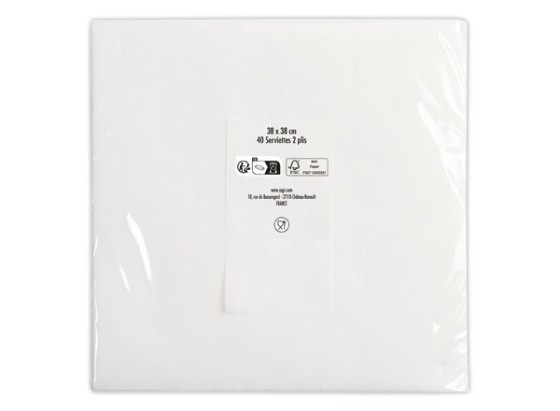 1 Lot de 40 Serviettes 2 plis 38x38 cm - Blanc - Pro  Nappe