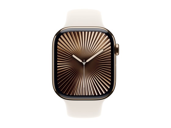 Apple Watch Series 10 (GPS + Cellular) - 46 mm - titane doré - montre intelligente avec bande sport - fluoroélastomère - droit - taille du bracelet : S/M - 64 Go - LTE, Wi-Fi 4, UWB, Bluetooth - 4G - 41.7 g