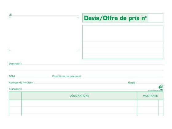 1 Manifold imprimé devis/offre de prix 50/3 feuillets
