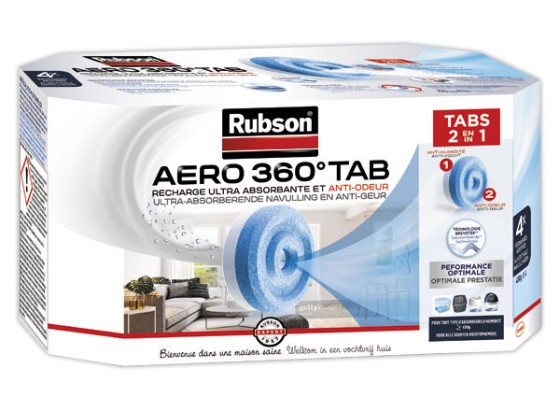 1 Boite de 4 Recharges pour absorbeur d'humidité Rubson Aero 360°