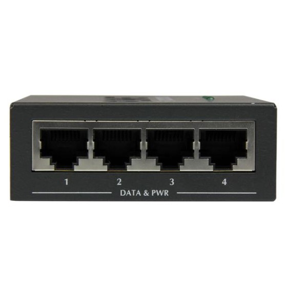StarTech.com Injecteur PoE+ à 4 ports Gigabit - Midspan Power over Ethernet à fixation murale - 802.3at/af - Injecteur de puissance - CA 100-240 V - 120 Watt - connecteurs de sortie : 4 - noir - pour P/N: POEEXT1GAT, POEEXT2GAT, ST12MHDLANU