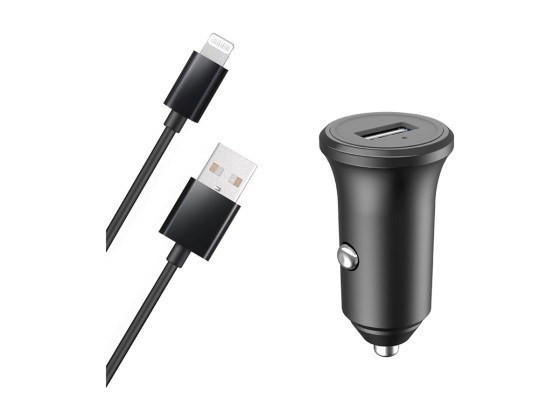 BIGBEN Connected - Adaptateur d'alimentation pour voiture - 2.4 A - Fast Charge (USB) - sur le câble : Lightning - noir