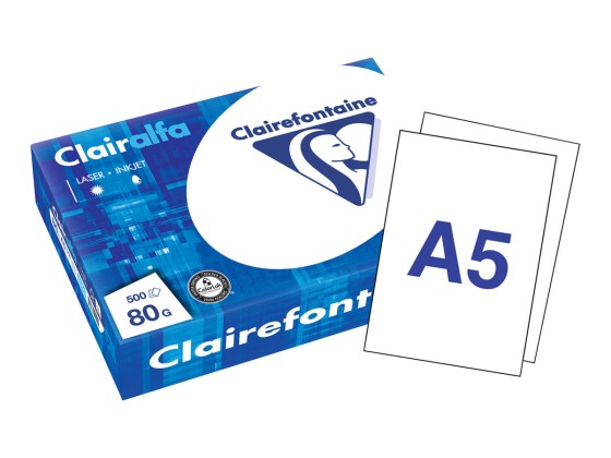 1 Ramette de 500 feuilles papier blanc CLAIREFONTAINE Clairalfa A5 80