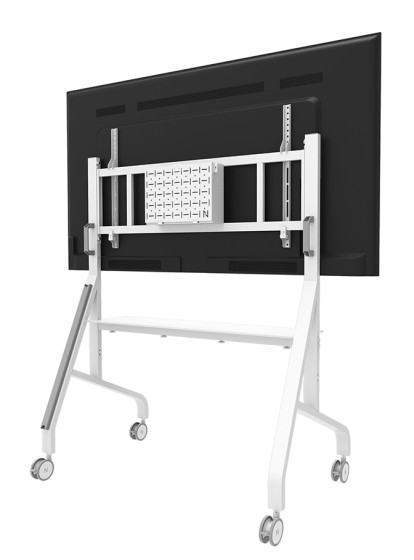 NEOMOUNTS FL50-575WH1 Support au sol mobile pour écran 65-110p - étagère multimédia incluse - installation rapide - TÜV
