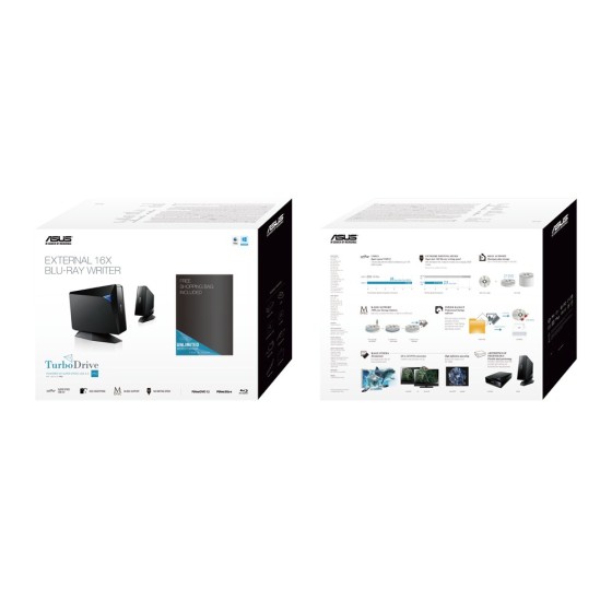 ASUS BW-16D1H-U PRO Blu-ray Combo USB 3.0 external black 12xBD-R 16xDVD±R 12xDVD±R DL 5xDVD-RAM incl. Cyberlink