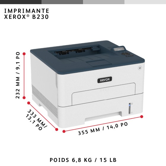 Xerox B230 - Imprimante - Noir et blanc - laser - Legal/A4 - 600 x 600 ppp - jusqu'à 34 ppm - capacité : 250 feuilles - USB 2.0, LAN, Wi-Fi(n), hôte USB 2.0 - programme de retours Green World Alliance